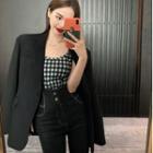 Plain Loose-fit Blazer / Check Camisole Top / High-waist Skinny Jeans