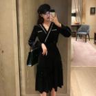 Long-sleeve Velvet Glitter Midi A-line Dress