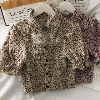 Leopard-print Cutout Crop Shirt