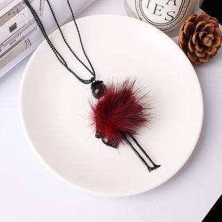 Furry Ball Necklace Gray - One Size