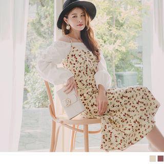 Corduroy Floral Print Spaghetti-strap A-line Dress