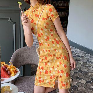 Patterned Short-sleeve Mini Qipao