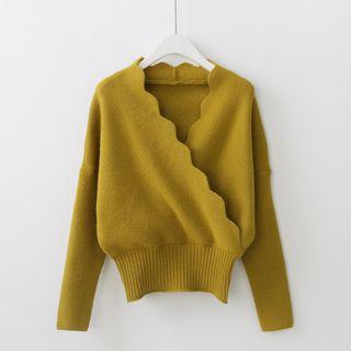 Scallop Trim Wrap Sweater