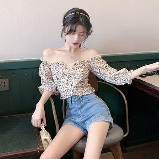 Off Shoulder Floral Chiffon Top Floral - One Size