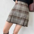 Pleated A-line Plaid Miniskirt