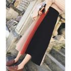 High-waist Color-block Knit Skirt Dress - One Size