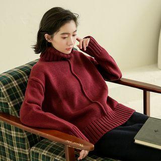 Plain Panel High-neck Sweater
