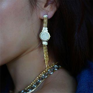 Rhinestone Alloy Fringed Earring 1 Pair - S925 Silver - Gold - One Size