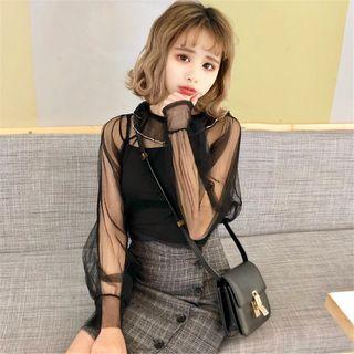 Set: Long-sleeve Mesh Top + Camisole