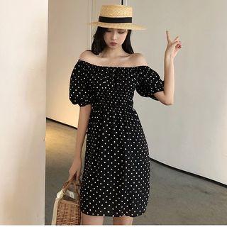 Off Shoulder Short-sleeve Chiffon Dress As Shown In Figure - One Size
