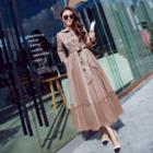 Long-sleeve Sheer Panel A-line Midi Coat Dress