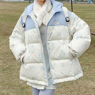 Bear Print Two Tone Padding Jacket