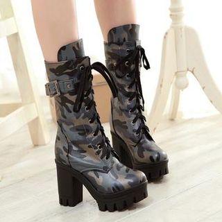 Camouflage Printed Lace-up Ankle Boots