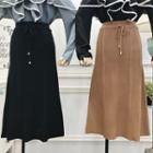 Ribbon-accent A-line Knit Skirt