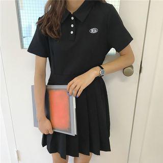 Short-sleeve Embroidered Mini A-line Pleated Polo Dress