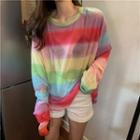 Long-sleeve Mesh Rainbow Striped T-shirt Rainbow - One Size