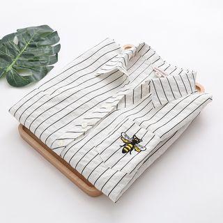 Bee Embroidered Striped Short-sleeve Shirt
