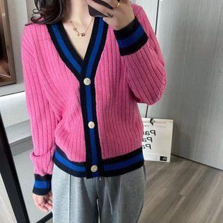 V-neck Cardigan Rose Pink - One Size