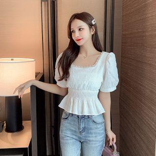 Square Neck Puff Sleeve Smocked Top