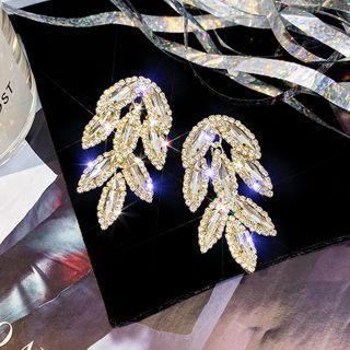 Rhinestone Leaf Dangle Earring 1 Pair - E1985 - Gold - One Size