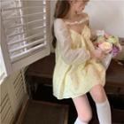 Long-sleeve Shawl / Floral Print Sleeveless Dress