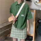 Label Applique Elbow-sleeve Shirt