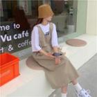 Elbow-sleeve Lettering T-shirt / Midi Overall Dress