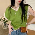 Sleeveless Lace Trim Top Green - One Size