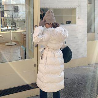 Faux-fur Padded Long Jacket With Belt