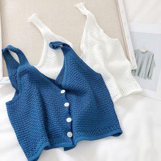 Buttoned Cropped Knit Camisole Top
