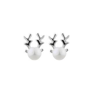 Sterling Silver Fashion Simple Elk Freshwater Pearl Stud Earrings Silver - One Size