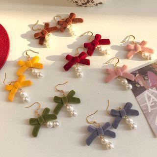 Faux Pearl Velvet Bow Earring