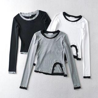 Contrast Trim Slit Cropped T-shirt