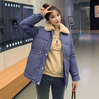 Drawstring Fleece Collared Padded Jacket