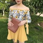 Set: Floral Print Elbow-sleeve Top + Skirt