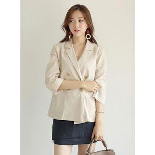 3/4-sleeve Double-breasted Linen Blend Blazer