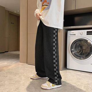 Wide Leg Checkerboard Jeans