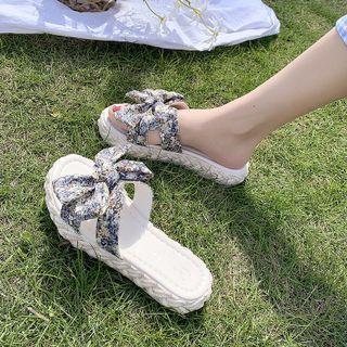Platform Floral Print Bow Slide Sandals