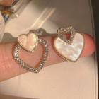 Asymmetrical Rhinestone Heart Stud Earring 1 Pair - Silver Needle - Gold - One Size