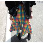 Zip-front Check Midi Flare Skirt