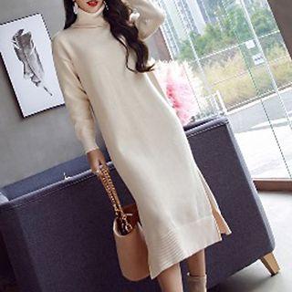 Turtleneck Plain Sweater Dress