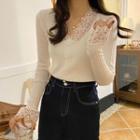 Lace V-neck Long-sleeve Knit Top