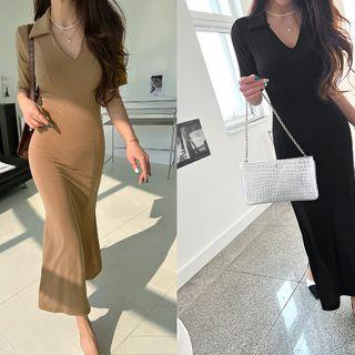 Collared Flared Long Bodycon Dress