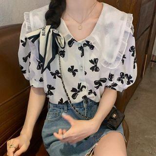 Peter Pan Collar Puff Short-sleeve Top