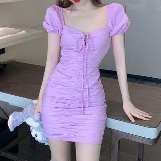 Ruched Lace-up Dress