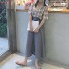 Short-sleeve Plaid Top / A-line Midi Skirt