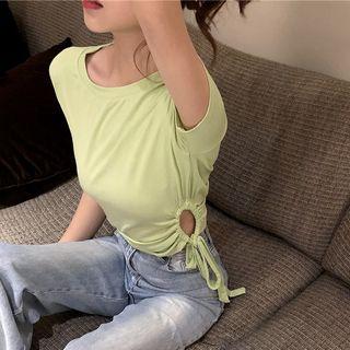 Cut Out Drawstring Short-sleeve T-shirt