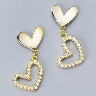 925 Sterling Silver Rhinestone Heart Dangle Earring 1 Pair - S925 Sterling Silver - One Size