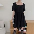 Short-sleeve Square-neck Embroidered Cut-out A-line Dress