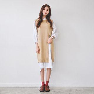 Sleeveless Slit-front Long Knit Top